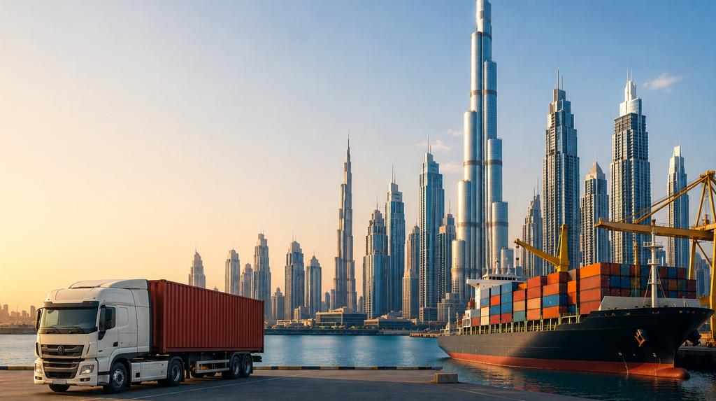 Dubai skyline and freight illustration